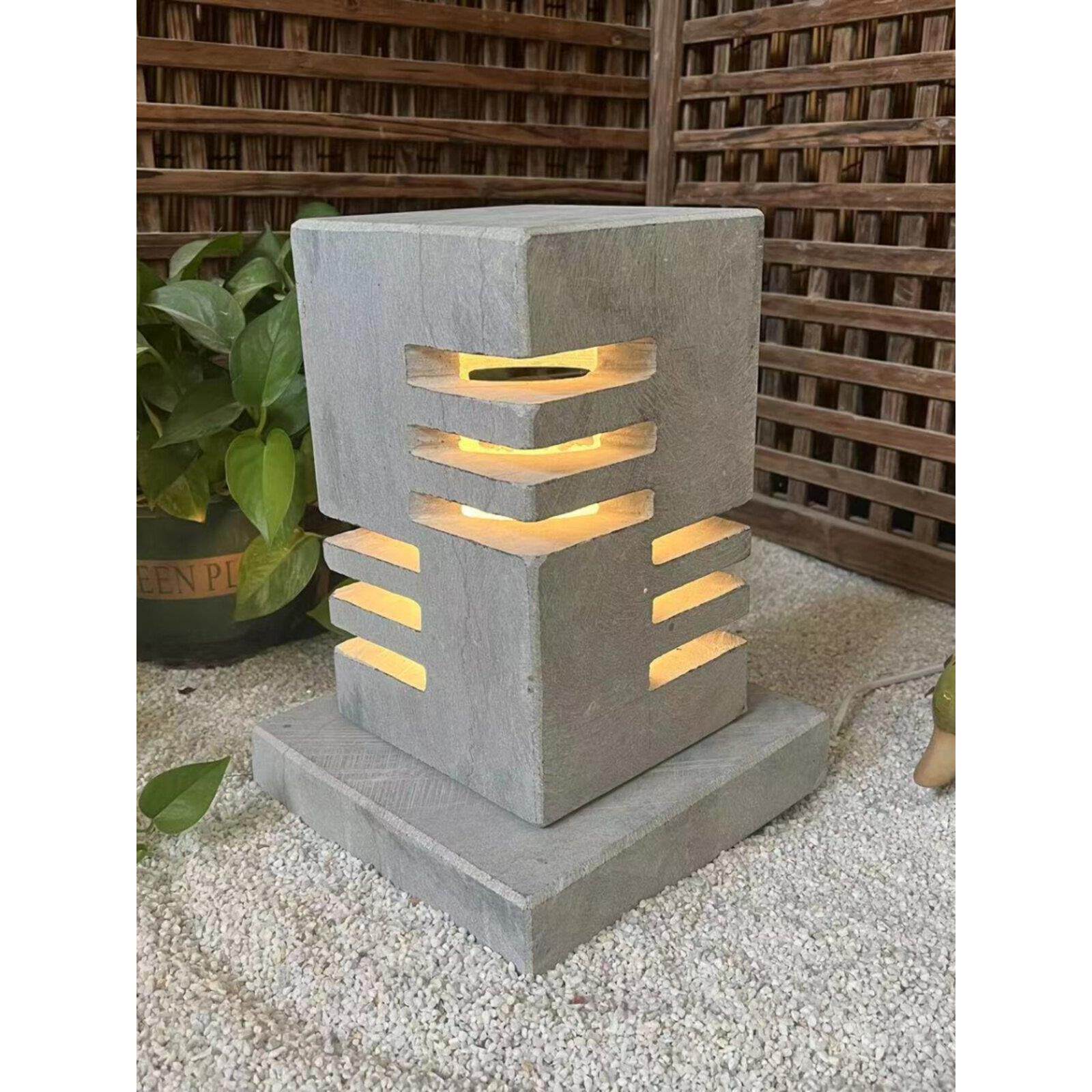 石灯笼日式庭院仿古中式太阳能石灯户外石头灯塔景观电石灯雕摆件