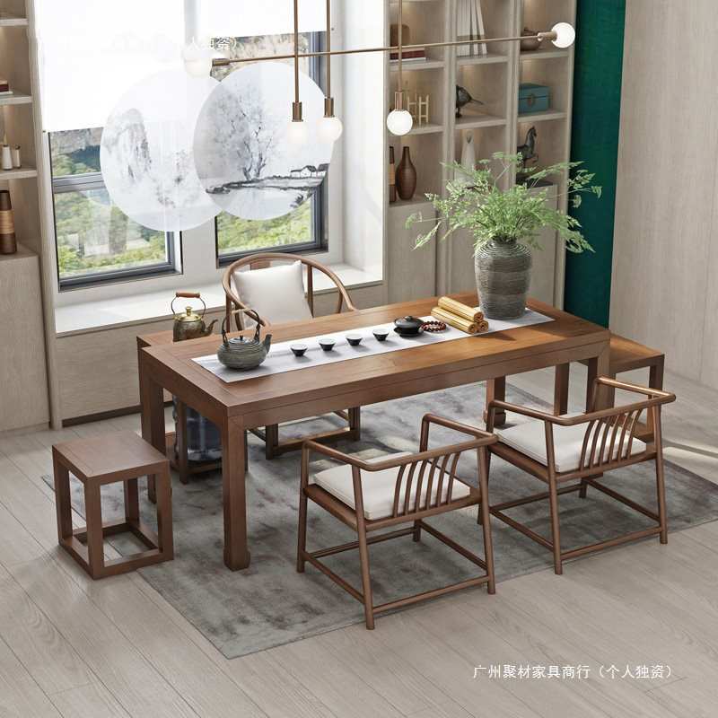 新中式实木茶桌家用阳台茶桌全套办公室茶楼会客禅意泡茶桌椅组合
