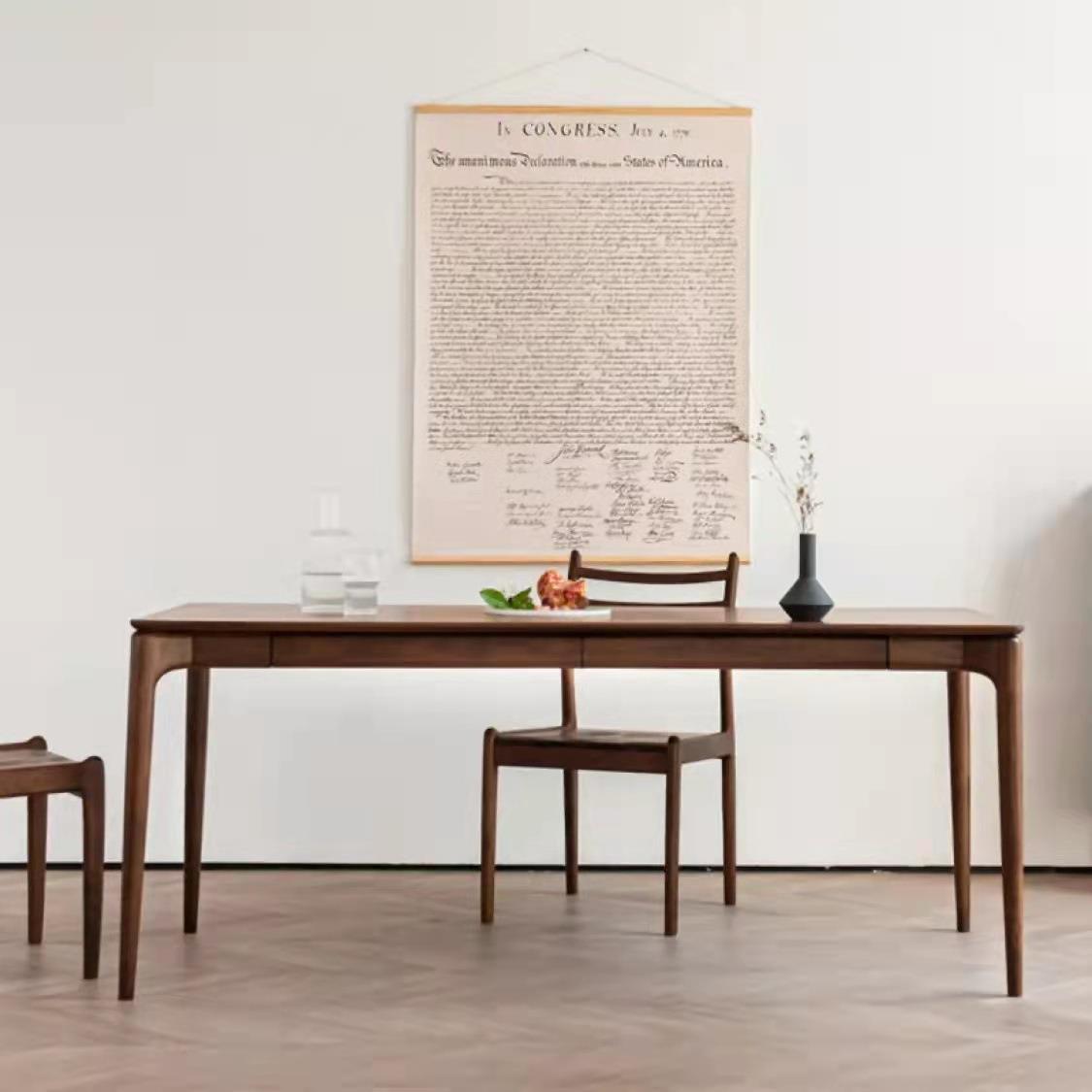 北美黑胡桃木餐桌现代简约樱桃木实木抽屉饭桌白橡木极简风茶桌书