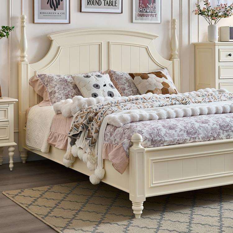 美式轻奢全实木床1.8米双人床储物现代简约白色1.5米欧式主卧婚床