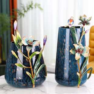 轻奢珐琅彩花手工摆件工艺品家居花盆玄关客厅装饰品酒柜