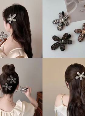 闪钻太阳花鸭嘴花朵刘海发夹侧边高级夹子发饰带钻发夹轻奢女