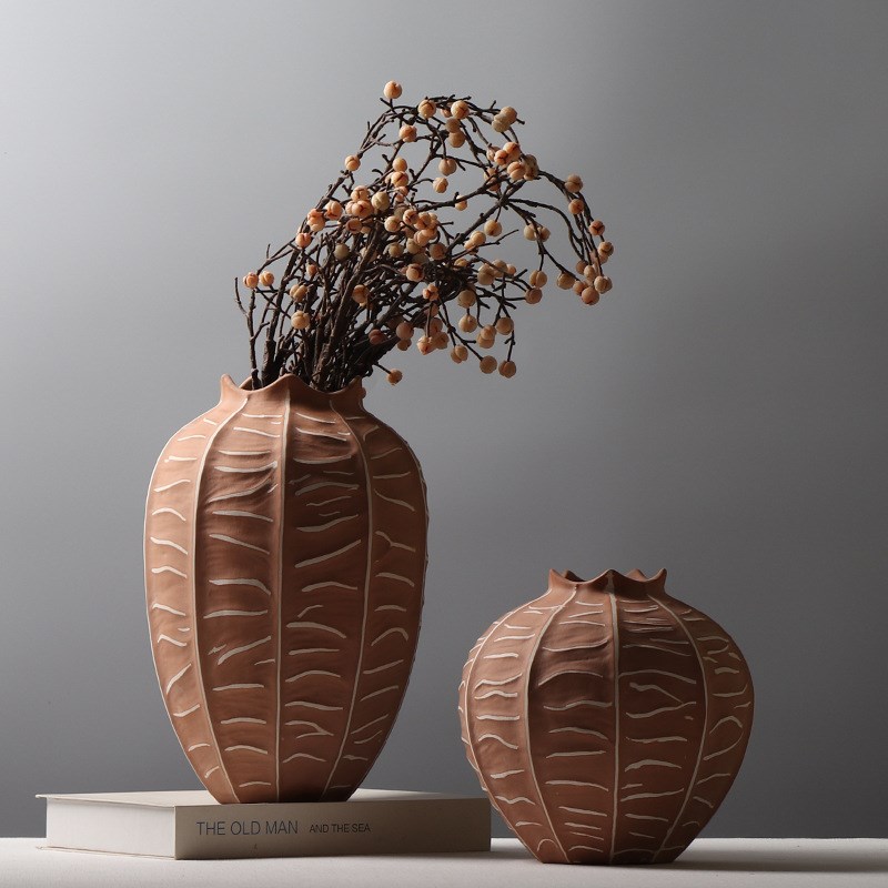 现代简约陶瓷g花瓶复古拼色杨桃装饰品民宿造景插干花花器创意摆