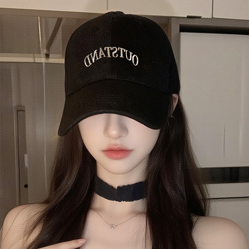 明星黑色刺绣棒球帽女2025新款加大加深宽帽檐鸭舌V帽大头围显脸