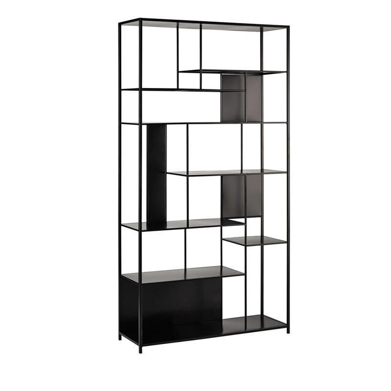 现代简约铁艺书架客厅隔断置物架黑色金属书房办公室装饰展示架子