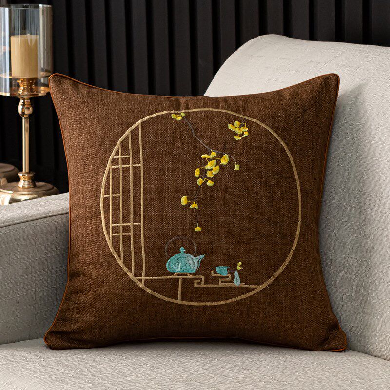 新中式山水民族风客厅靠垫子沙发靠枕奢华时尚样板房抱枕飘窗腰枕