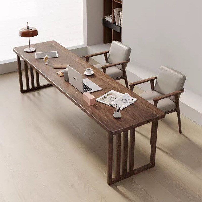 简约全实木书桌长条学习桌意式极简风办公电脑桌客厅家用桌椅组合