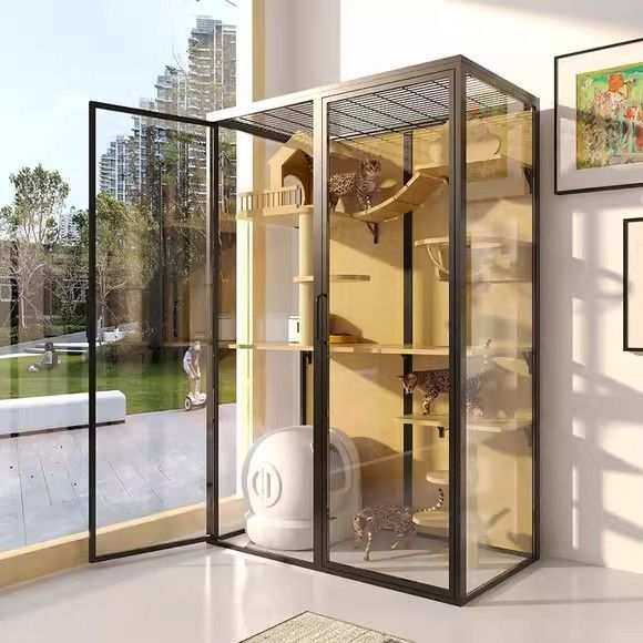 家用全景豪华猫屋一体大号猫笼别墅玻璃自动猫砂盆室内丁制宠柜