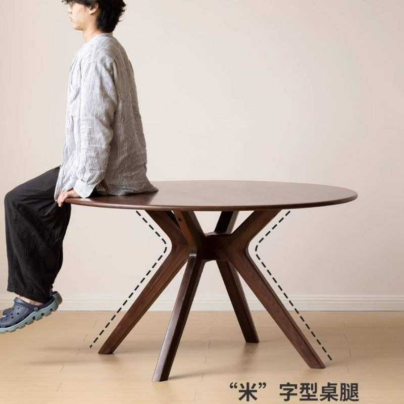 黑胡桃木岩板圆桌带转盘现代简约实木餐桌小户型圆形饭桌一件代发