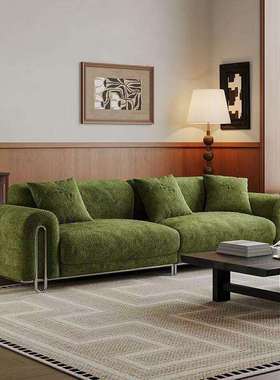法式复古吟风雪尼尔布艺三人位沙发直排绿色中古风客厅小户型家用