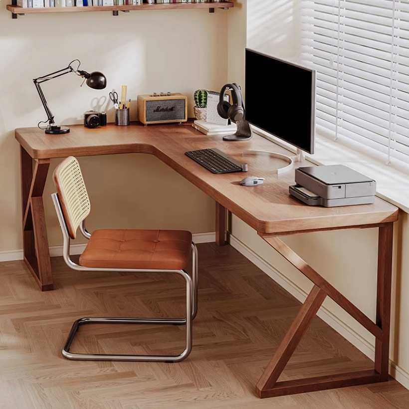 现代简约全实木转角书桌椅组合小户型家用卧室书房学生双人学习桌
