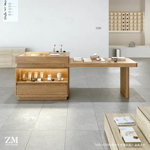 中岛台桌洽谈玻璃展示柜茶室文创陈列柜台礼品精品特产茶具长条桌