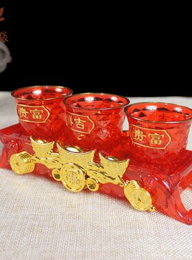 佛前供水杯供佛杯家用财神酒杯贡杯水晶三连杯塑料圣水杯