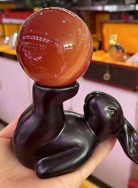 水晶球树脂兔子底座 生肖兔子树脂工艺品 家居办公室招财兔摆件