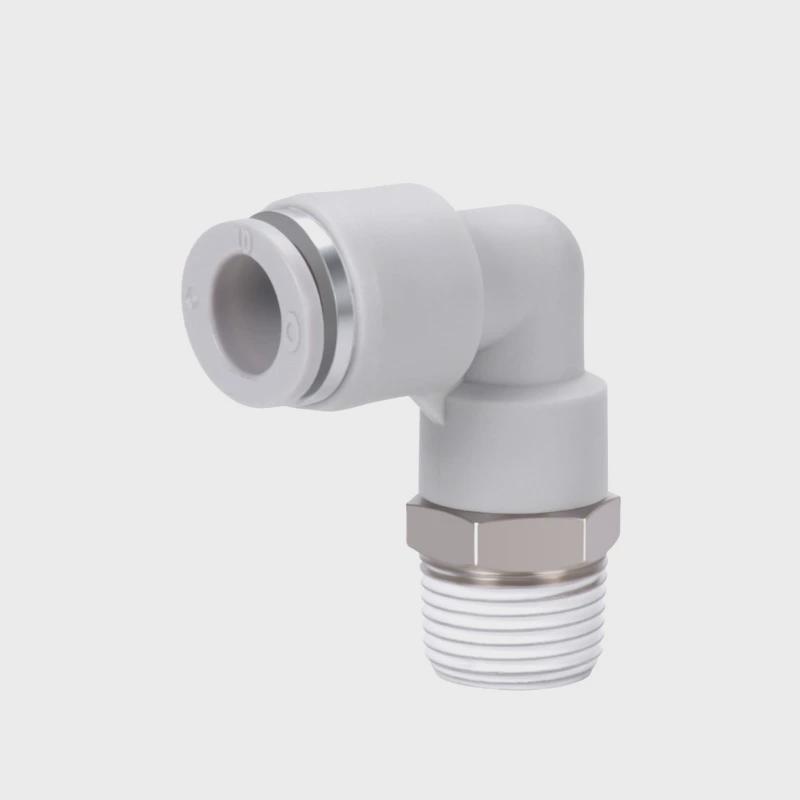 白色亚德客型弯通螺纹气管快插接头PL4 6 8 10 12L-M5-01-02-03-0