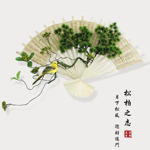 新中式 茶室墙壁挂件 客厅办公室背景墙装饰迎客松扇子书房墙饰