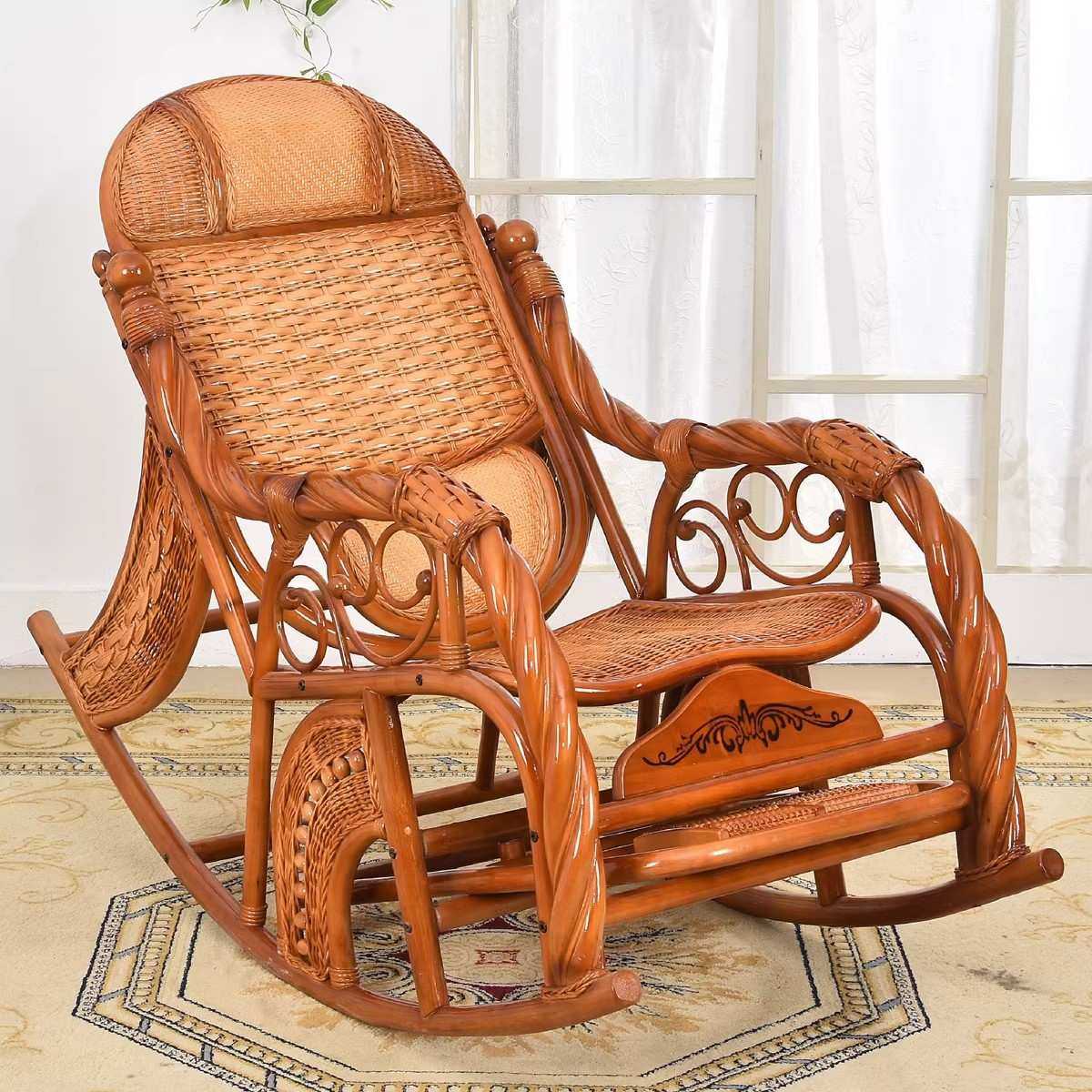 ?卡罗豪天然真藤编摇摇椅藤椅躺椅大人老人家用休闲懒人午睡逍