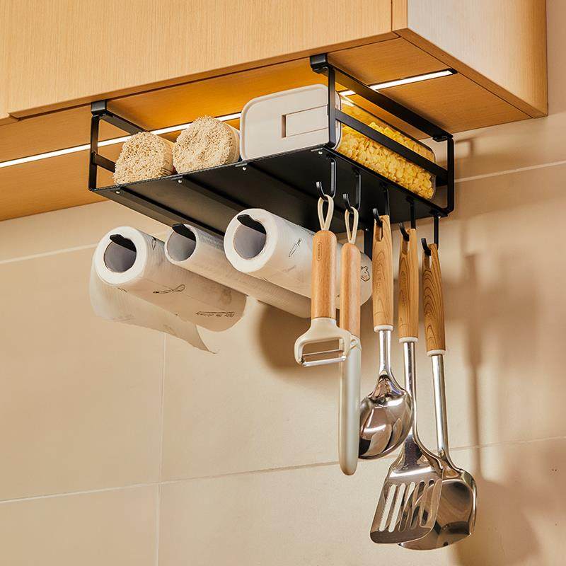 橱柜置物架厨房家用挂篮悬挂吊柜下隔板收纳架子多功能碗碟整理架