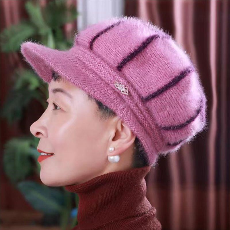 冬季新针款太中老年妈妈qNPA帽保护耳加绒加厚毛线织奶奶暖帽老太