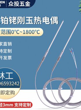 B型小铂铑热电偶高温马弗炉电窑专用WRP-100可做S型R型探头传感器