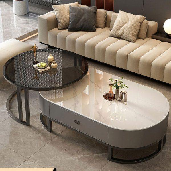 奶油风实木茶几岩板客厅家用小户型现代简约椭圆形玻璃茶桌轻奢风,住宅家具,茶几,淘宝优惠券,粉丝福利购,淘宝优惠卷