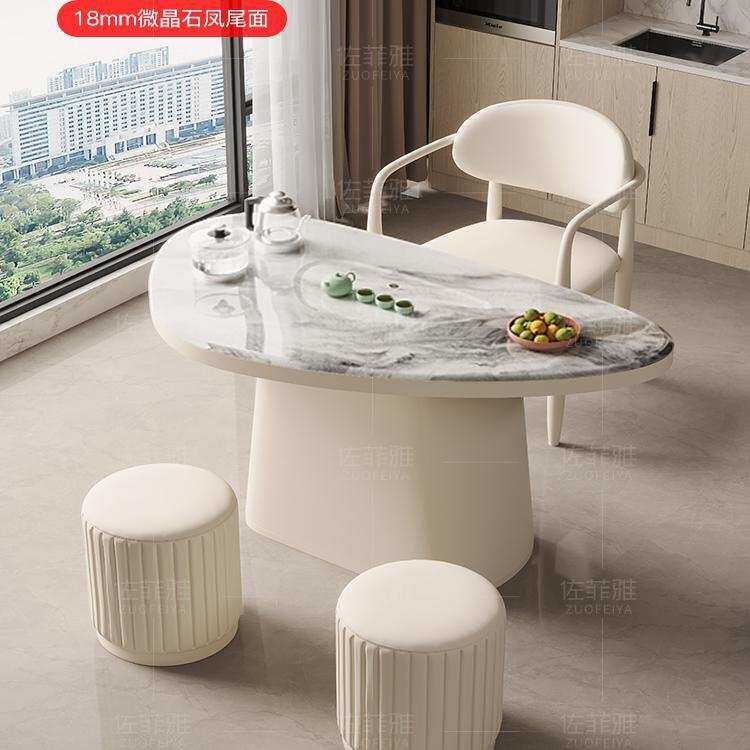 微晶石阳台茶桌椅组合现代简约家用小户型奶油风茶台岩板泡茶桌