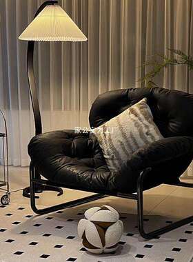 单人沙发椅极简轻奢设计师休闲躺椅奶油懒人沙发中古风格黑色椅子