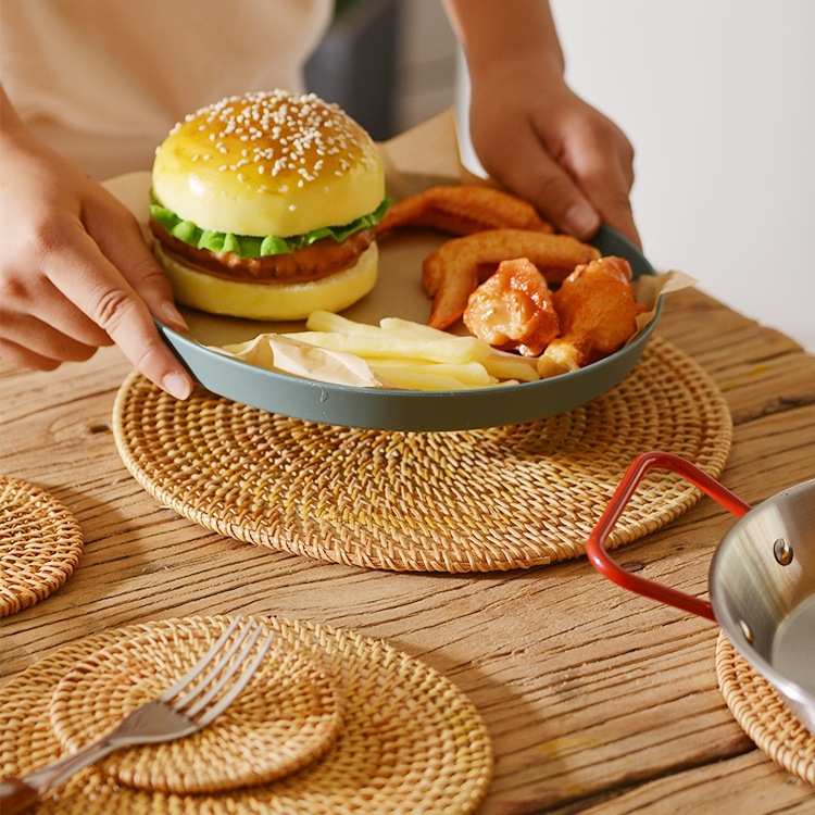 纯手工编织越南藤编圆形碗垫创意餐桌垫餐厅隔热垫茶杯垫盘子垫无