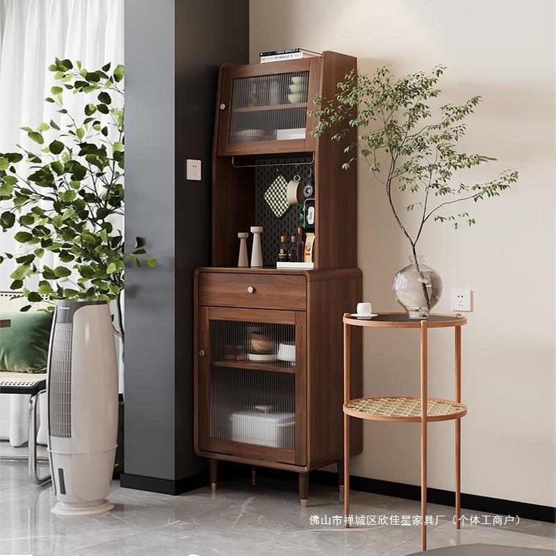 茶水柜一体胡桃餐边柜窄腿边柜实木储物柜机柜小户型靠墙咖啡单门