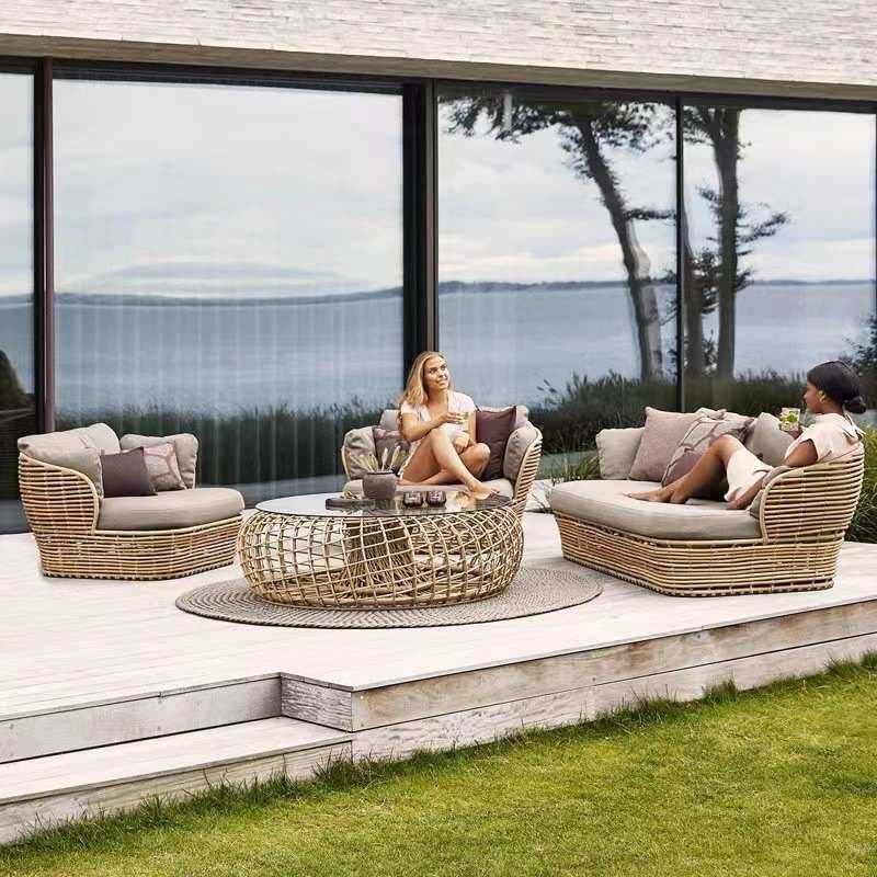 户外沙发组合庭院酒店露台别墅民宿休闲藤椅室外防水防晒藤编家具
