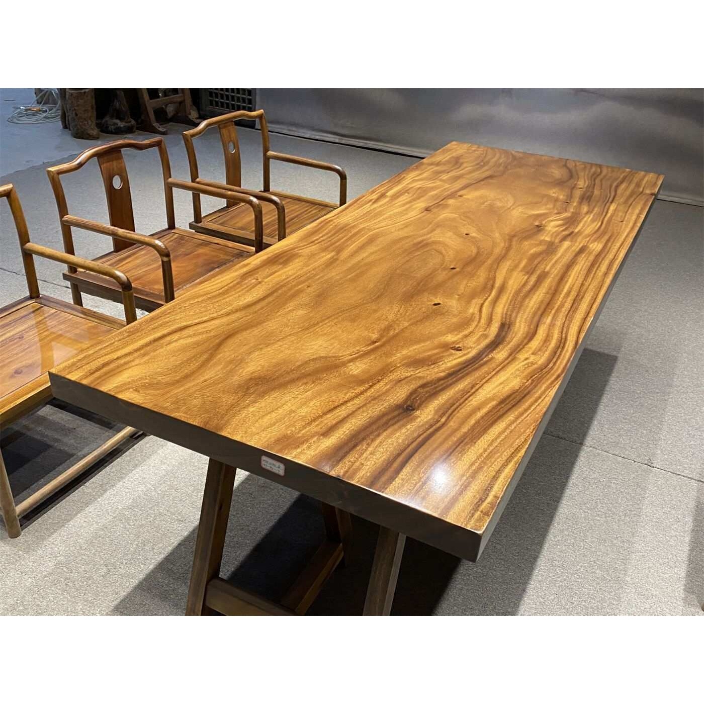 胡桃木茶桌实木大板桌原木画案办公桌茶台奥坎木餐桌家具桌椅组合