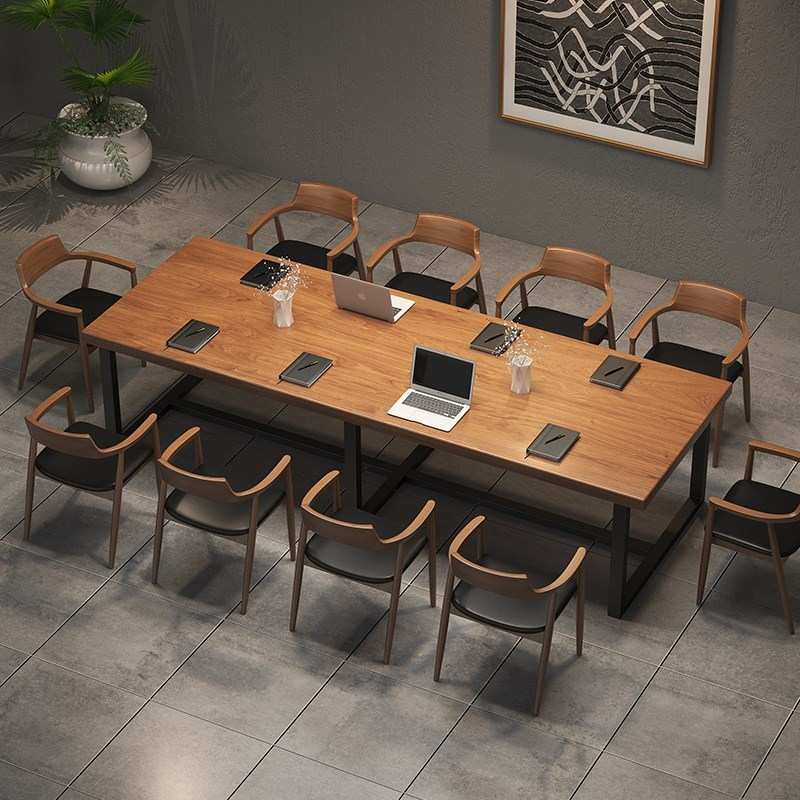 实木会议桌长桌简约现代大型十人办公桌椅组合长条桌子工作台