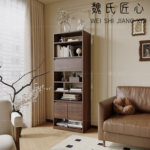 中古风实木书柜书架隔p断柜法式复古展示柜置物架客厅储物柜博古