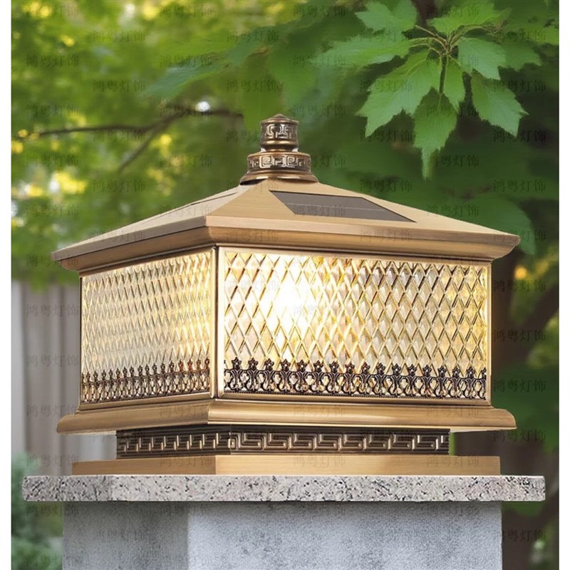 国标H65黄铜太阳能柱头灯门柱柱头太阳能灯柱Q子灯接电柱头灯中式