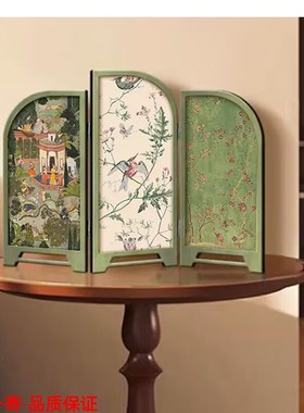 中古风仿古桌f面摆件客厅创意小屏风装饰画花鸟山水玄关柜电视柜