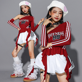 国庆女童jazz红色爵士舞演出服装儿童街舞少儿走秀套装女孩潮装