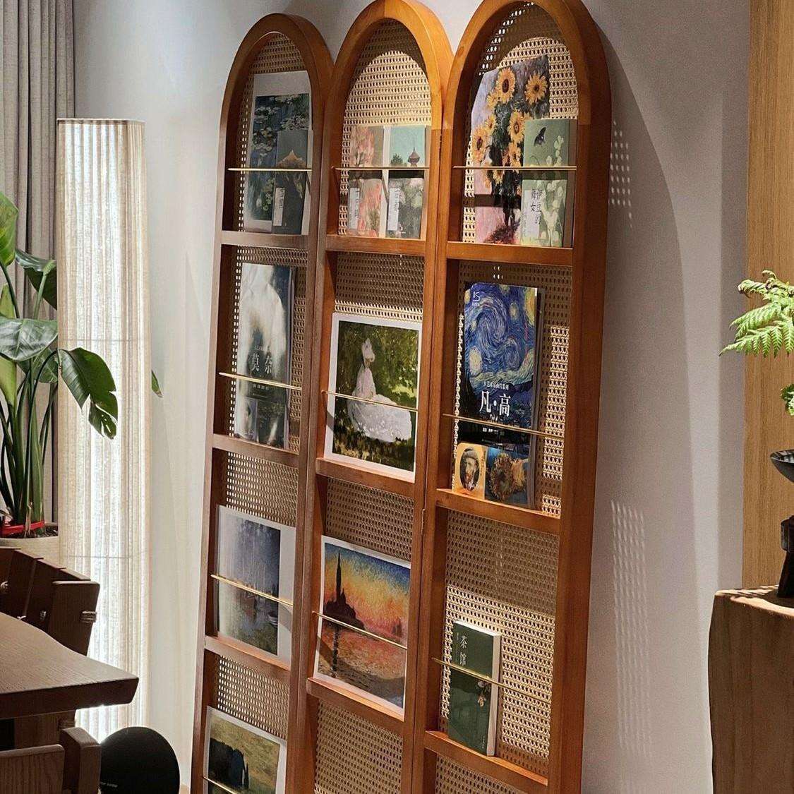 实木藤编屏风北欧复古客厅家用折叠屏风古风中玄关屏风隔断可移动