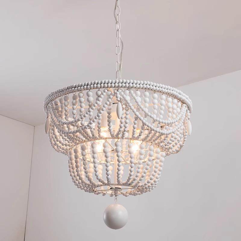 卧室吊灯餐厅复古木珠波西米亚风格公主儿童房法式奶油风客厅灯具