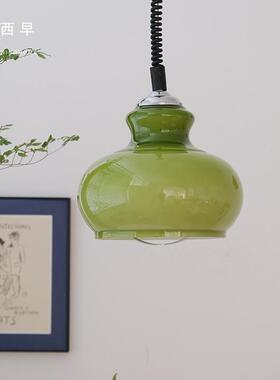 西早中古北欧法式奶玻璃吊灯后现代绿色橙色书房餐厅卧室灯