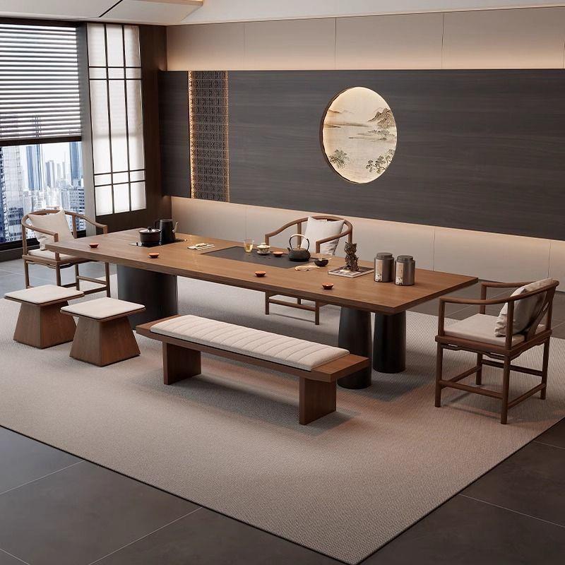 新中式实木大板办公室茶桌椅组合商务风茶室原木茶台2025新款高端