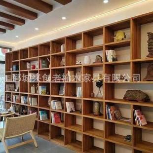 老榆木整墙落地式书架整墙隔断置物架实木书柜家用靠墙书记收纳柜