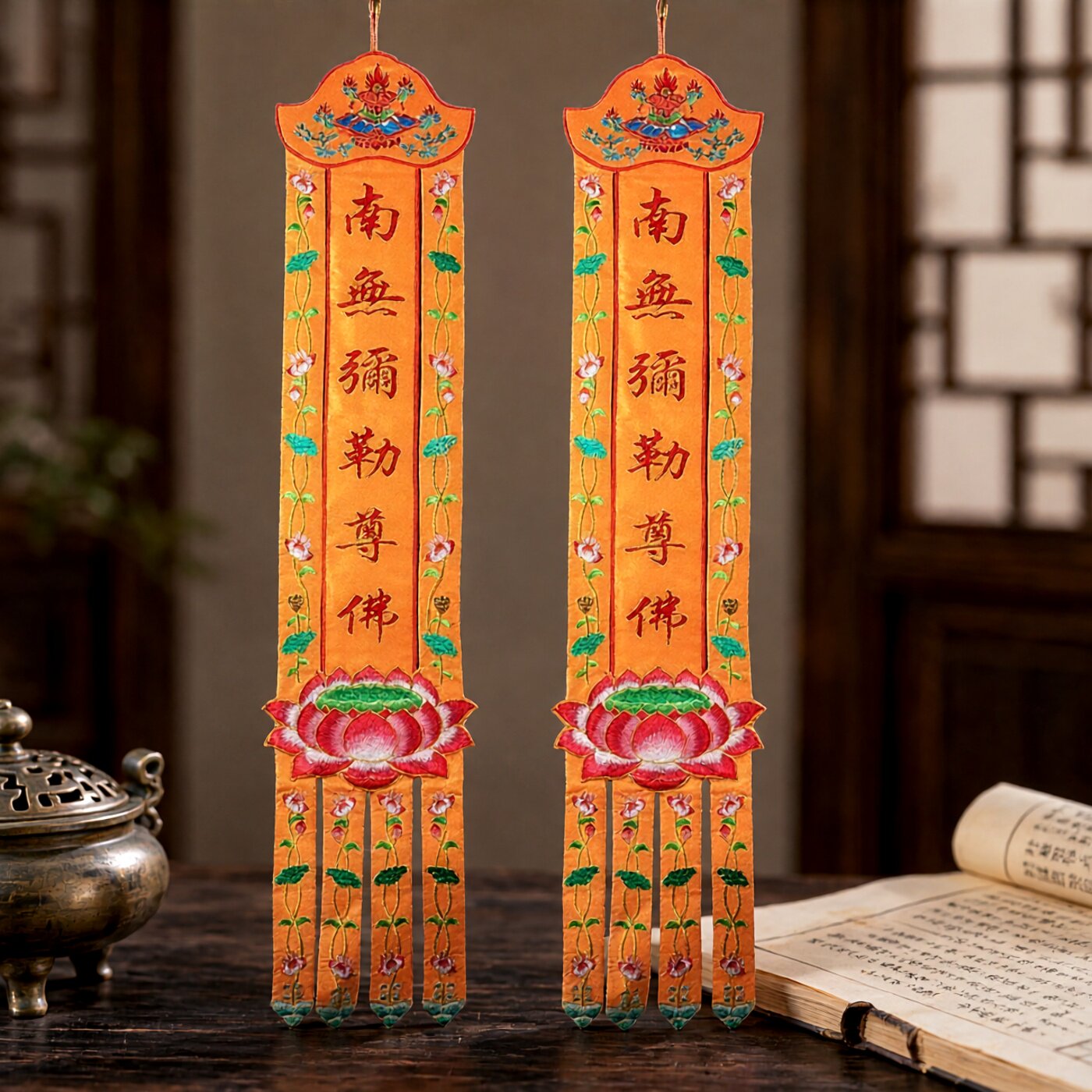 藏式用品佛堂装饰 绣品刺绣幢幡佛幡挂幡布幡八吉祥莲花挂幡