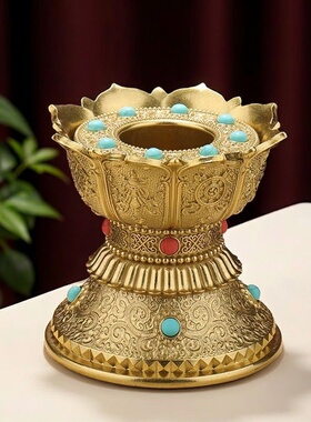 藏式手摇底座铜制莲花八吉祥底托家居桌面摆件各种插式底座工艺品