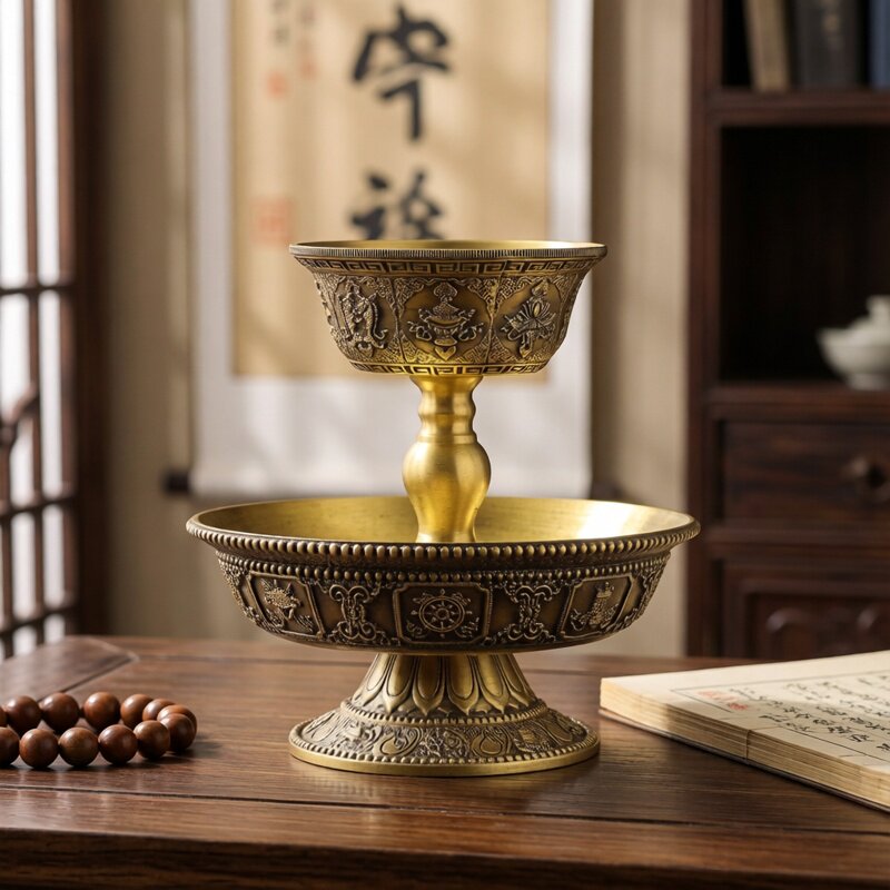 藏式密宗黄铜八吉祥护法杯供佛用品圣水供水杯佛前供杯大小号