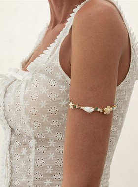 仿珍珠水b晶乌龟海螺海星开口臂镯女2025新潮时尚个性网红旅拍饰