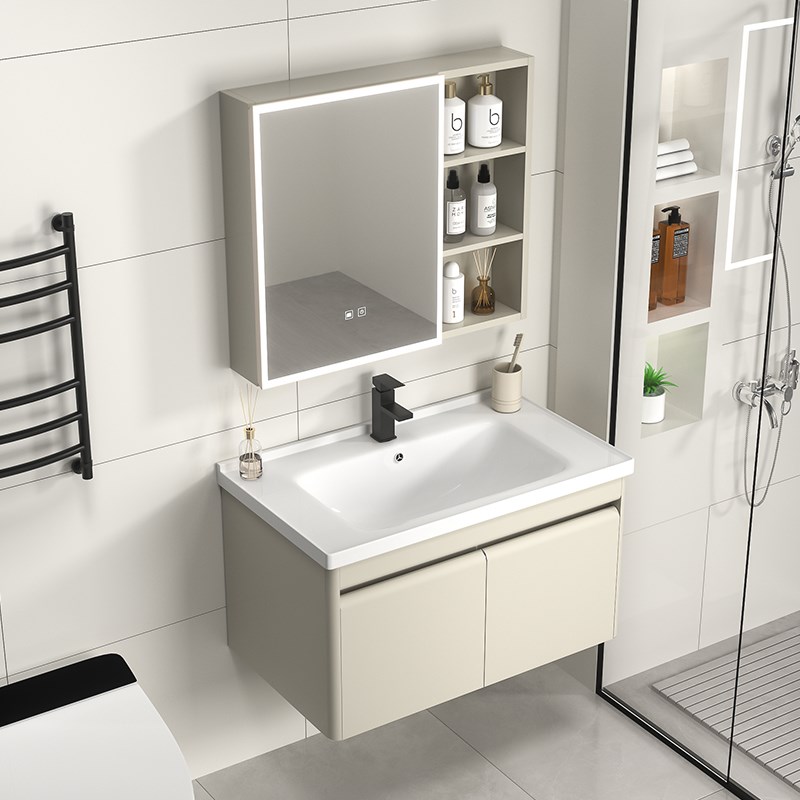 304不锈钢浴室柜卫生间洗漱台岩板洗脸面盆陶R瓷一体洗手盆柜组合