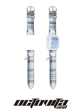 原创蓝色格纹爱心铆钉个性iwatch8表带S9SH76SE创意新款41mm44mm