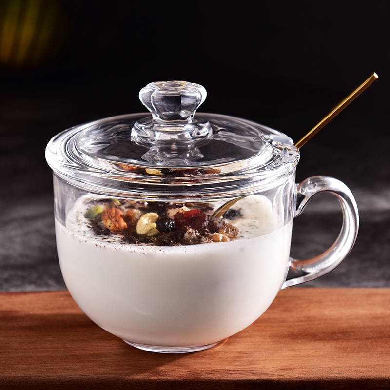 钢化玻璃杯子带盖耐热p家用泡茶水杯加厚牛奶杯早餐杯可微波炉无