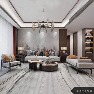 新中式榫卯实木布艺沙发组合现代简约样板房别墅客厅轻奢家具全套