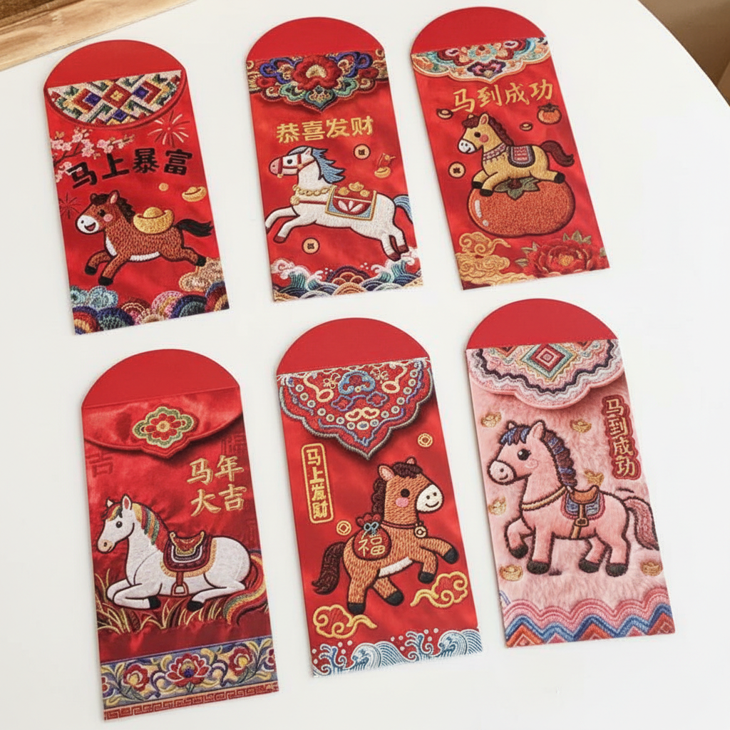 2026新款马年3D仿刺绣红包国潮中式高档加厚新年利是封卡通红包